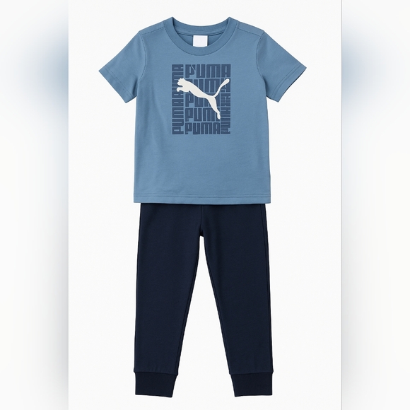 D7 - Puma Kids 3 Piece Jogger Set - Cream and Navy - Picture 2 of 3